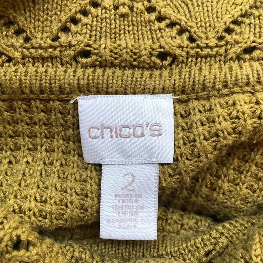 Chico’s green chartreuse scalloped mixed knit cowl neck sweater large